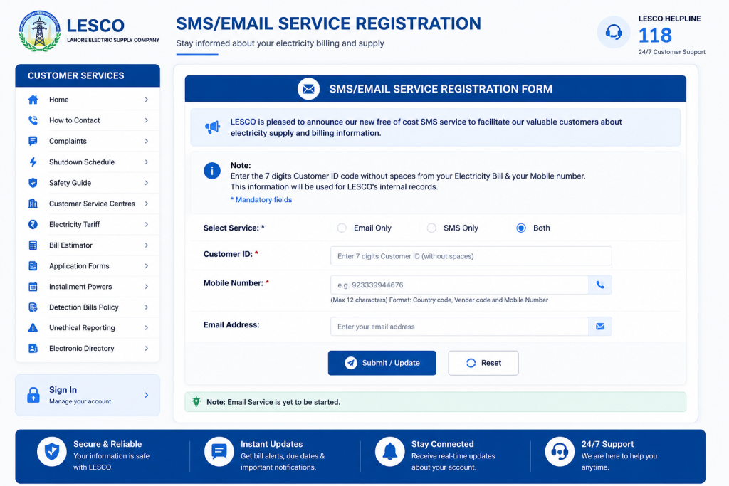 SMS SERVICE REGISTRATION FORM